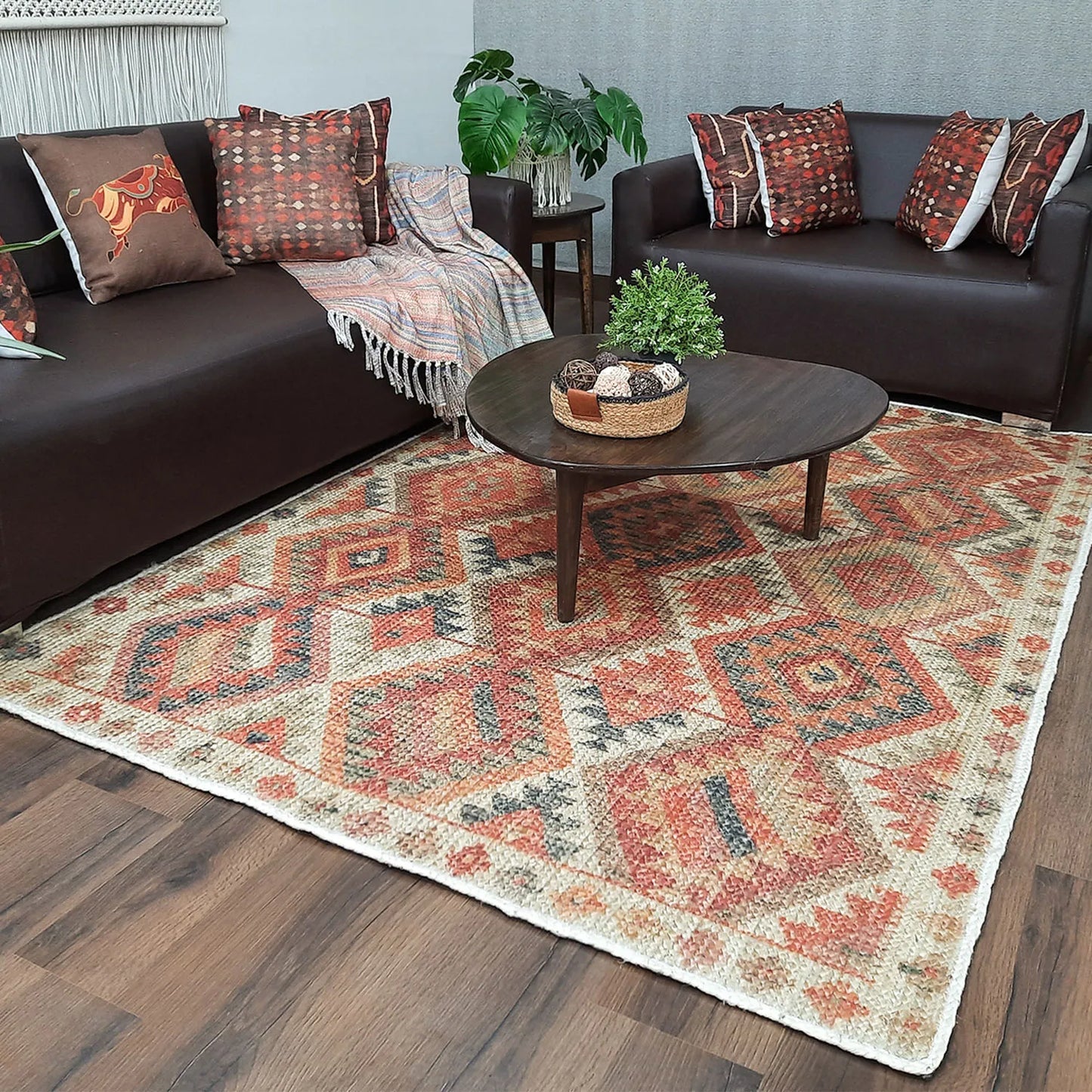 Avioni Kilim Design Diamond Inspired Natural Jute Rug with Cotton Backing