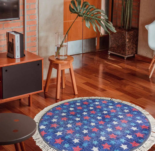 Avioni Home Kids Collection – Round Rug – Red, White & Blue Stars
