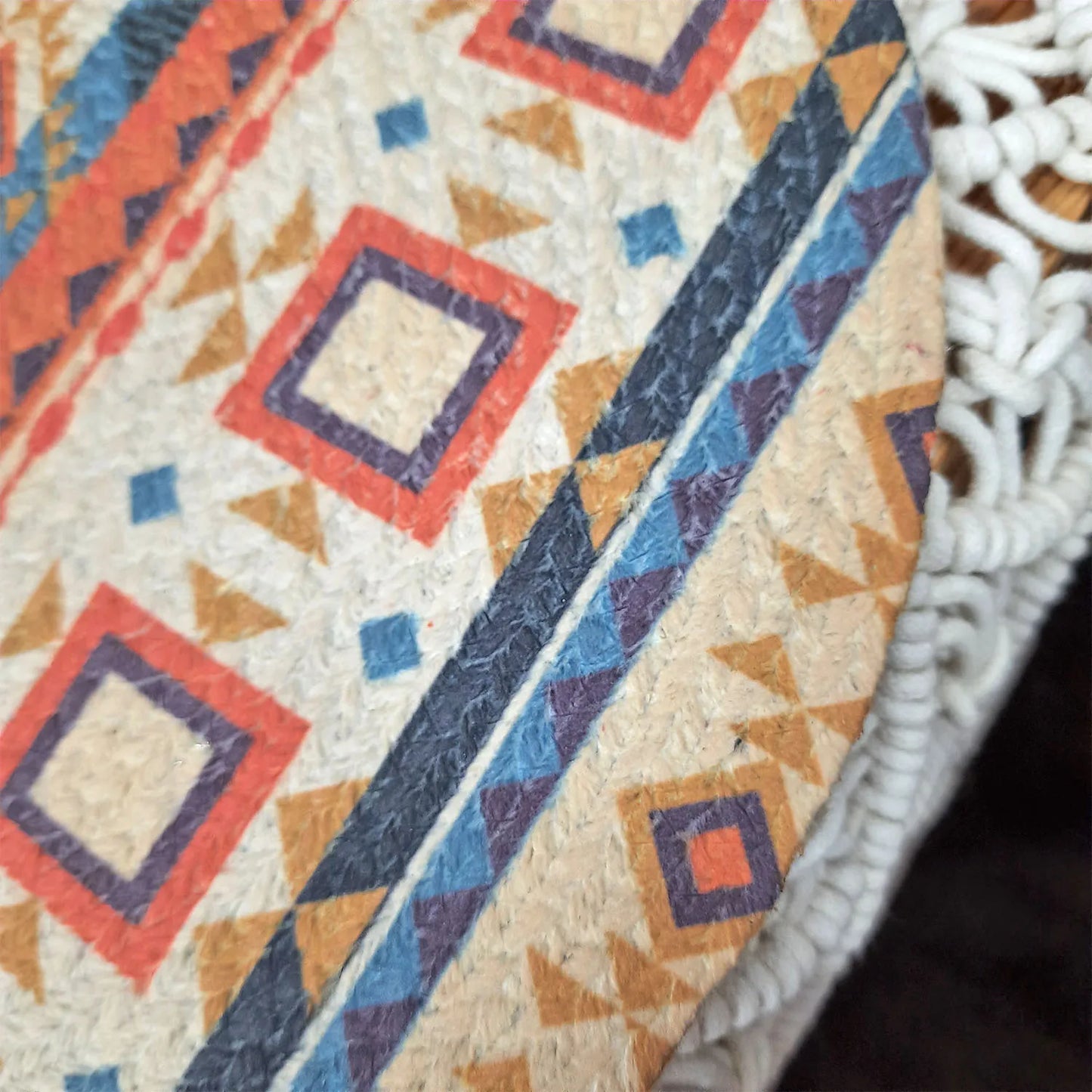 All Natural Round Cotton Braided Placemats – Tribal Motif