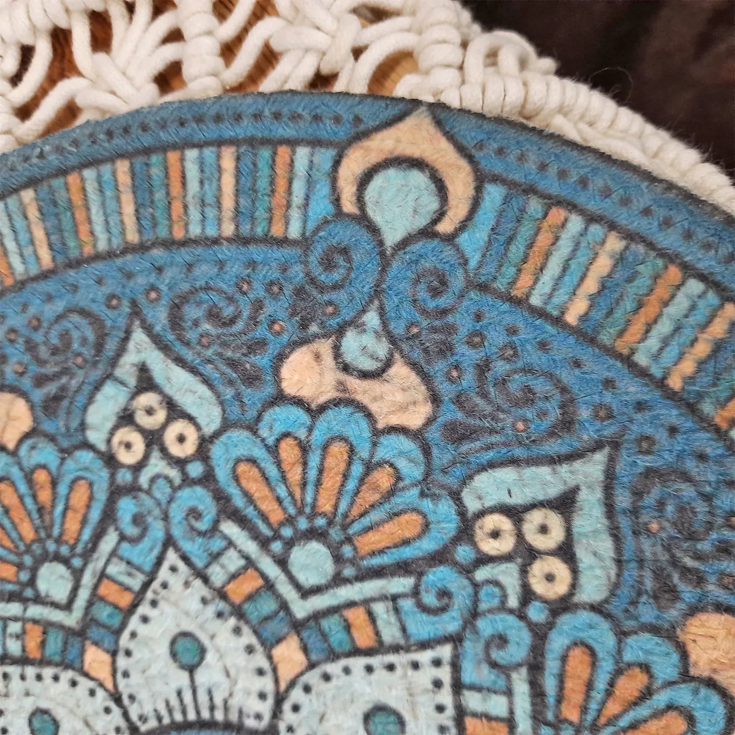 All Natural Round Cotton Braided Placemats – Blue Ethnic Art