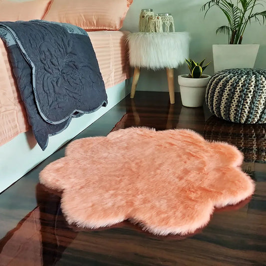 Avioni Home Premium Medium Fur Rug – Soft, Shaggy & Fluffy Flower Carpet – Baby Pink