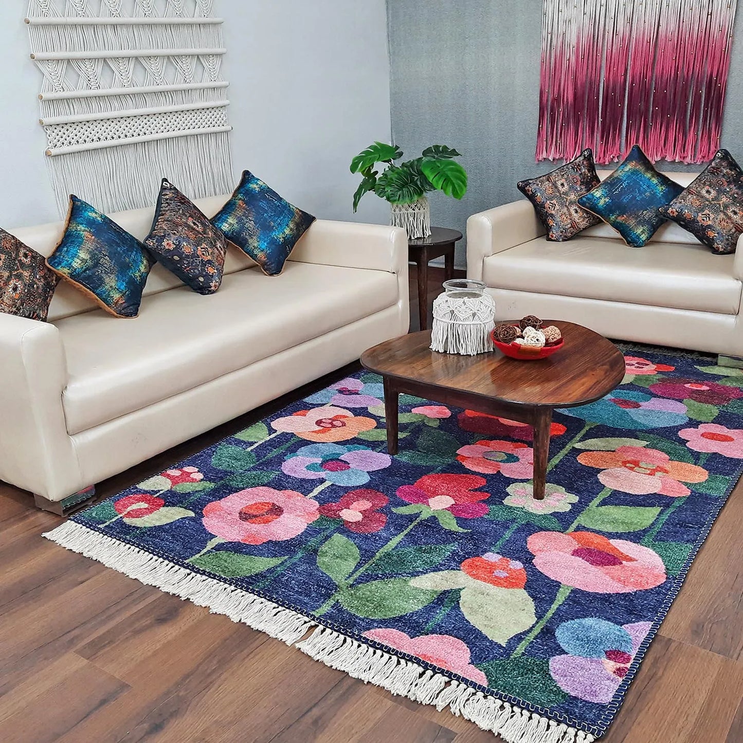 Avioni Home Silk Carpet Modern Blooming Flowers Design – Living Room Rug