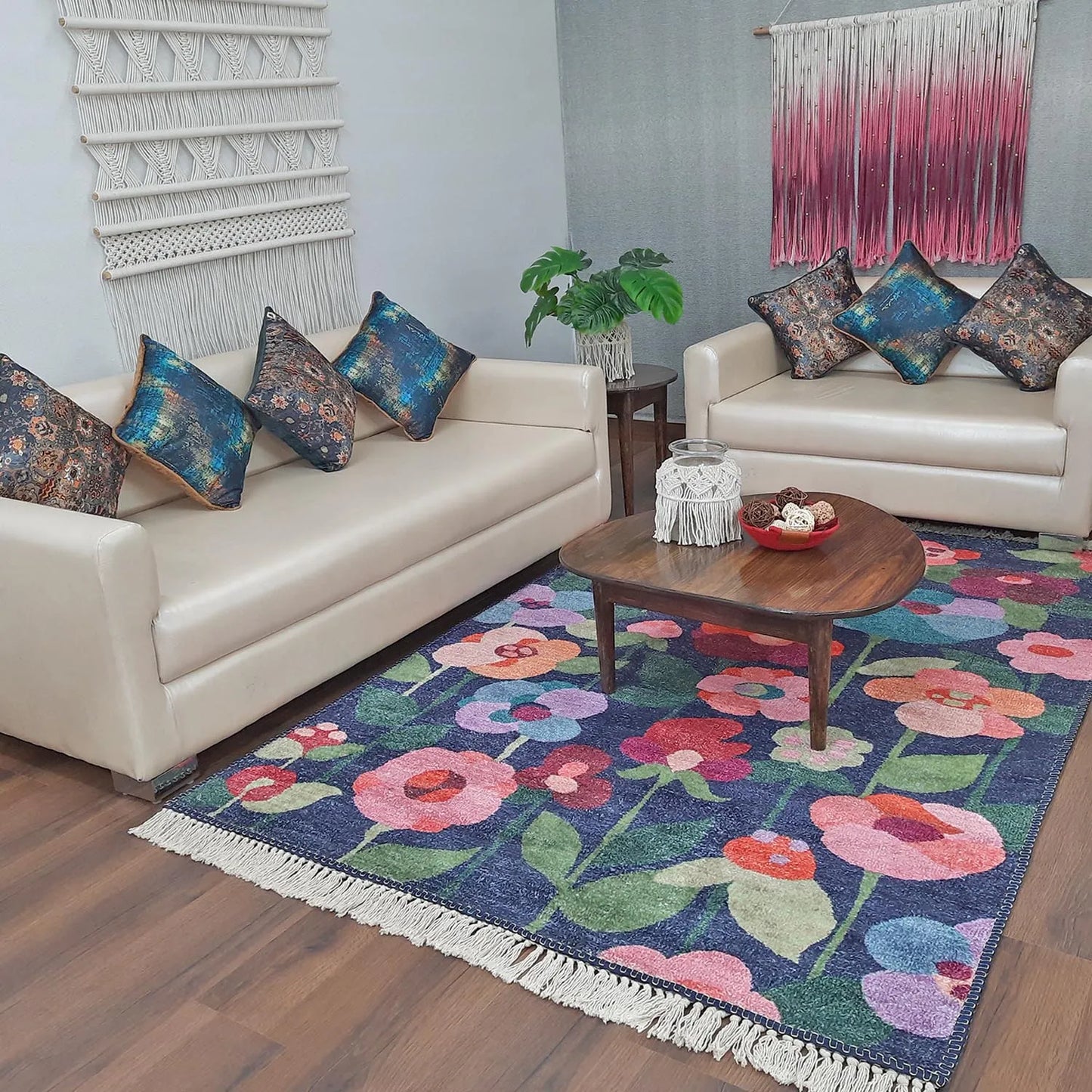 Avioni Home Silk Carpet Modern Blooming Flowers Design – Living Room Rug