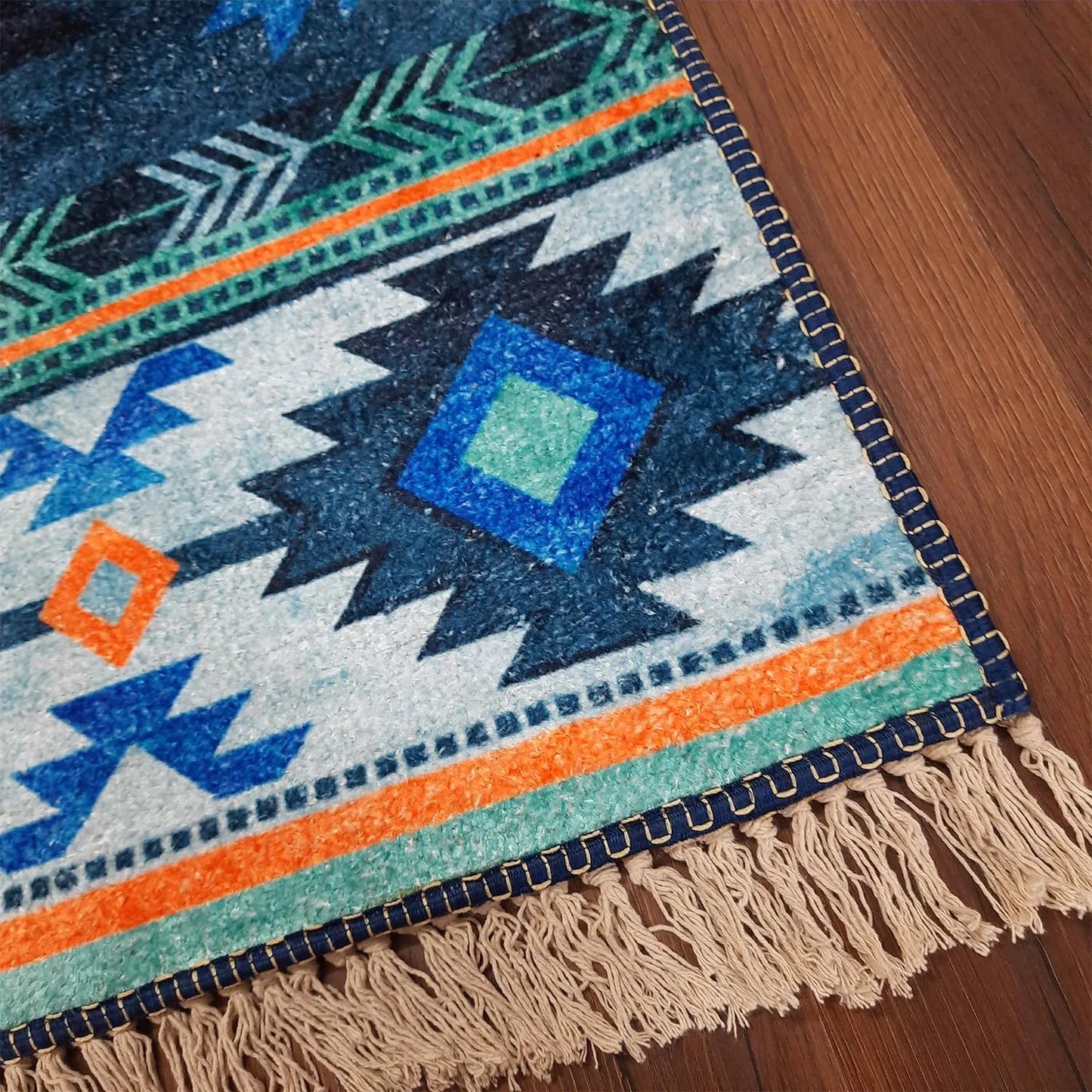 Avioni Home Faux Silk Carpet For Living Room – Ethnic Tribal Design Premium Rug Blue