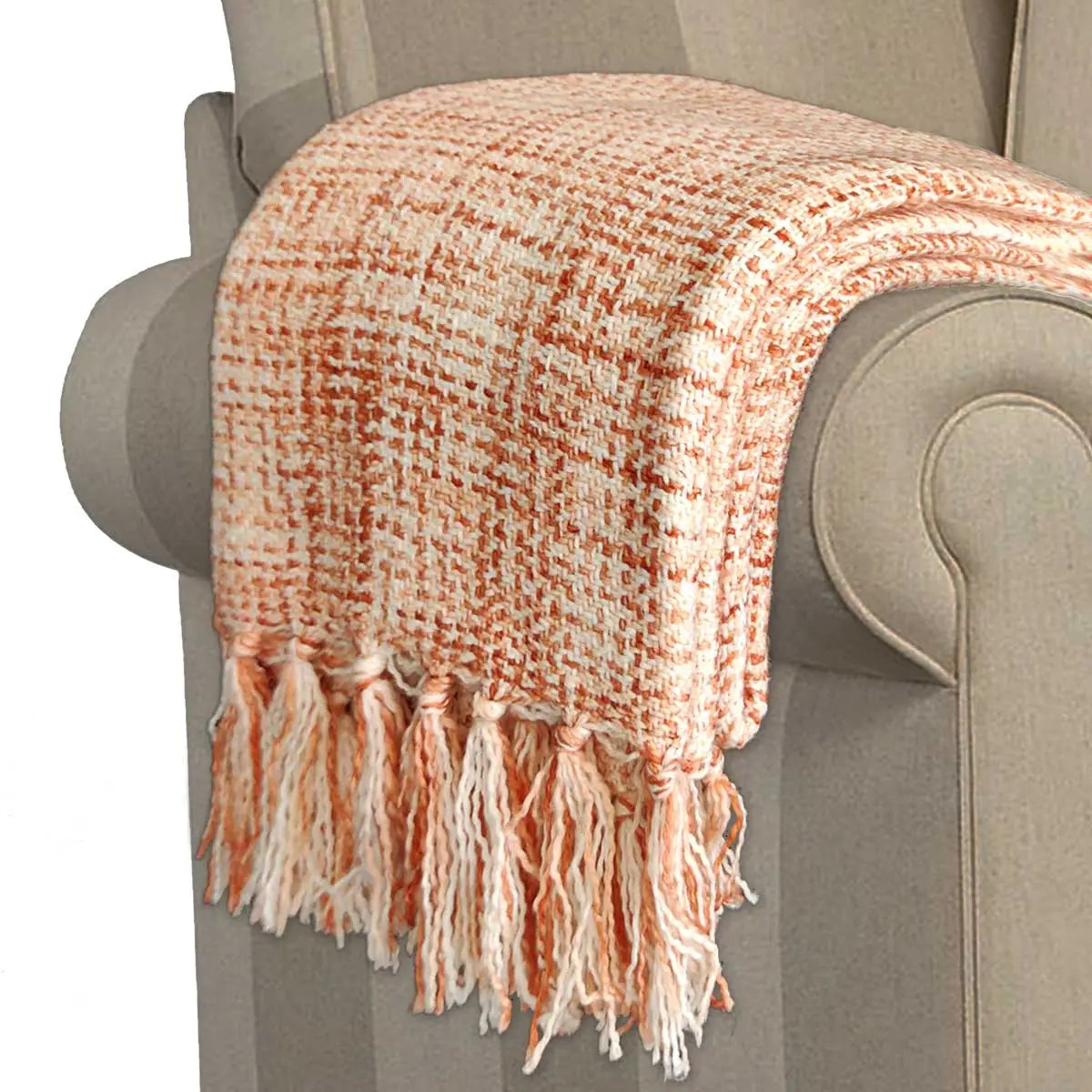Avioni Home Noor Collection – Sofa Throw / Blanket – Super Soft Acrylic Handloom Weaved – Orange Multicolor