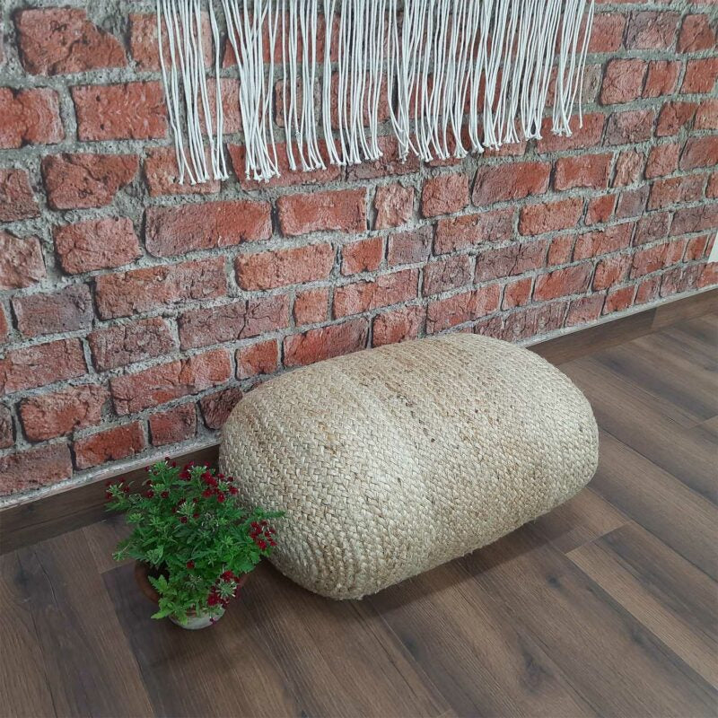 Avioni Home BigMo Collection – Boho Style Large Natural Jute Pouf / Ottoman- XL Size