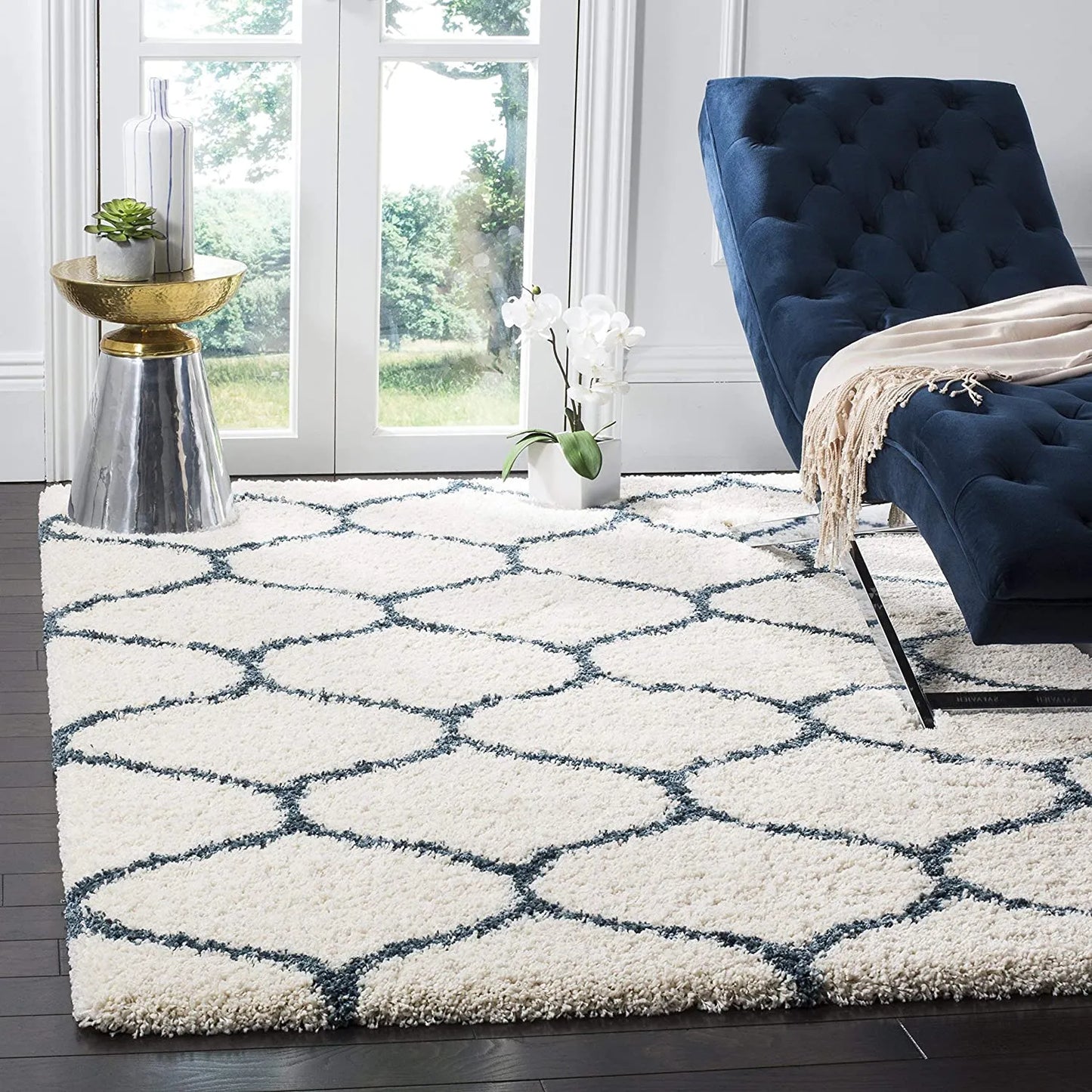 Avioni Home Atlas Collection – Microfiber Moroccan Style Lattice Carpets – Cream & Grey