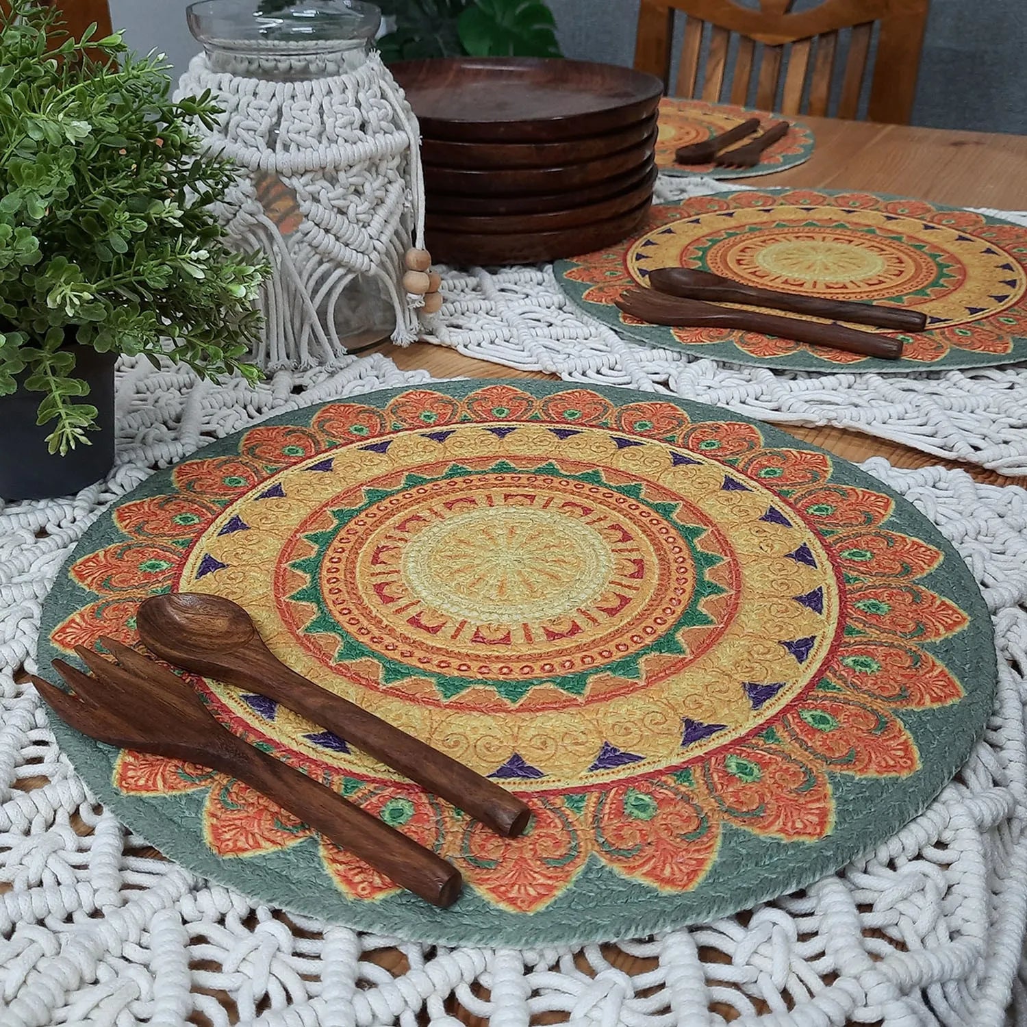 All Natural Round Cotton Braided Placemats – Rangoli On Table – AVIONI ...