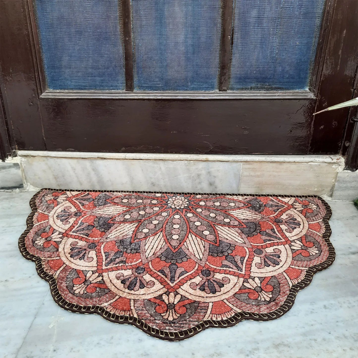 Avioni Home Floor Mats in Beautiful Rangoli Brown Design – Anti Slip, Durable & Washable | Outdoor & Indoor
