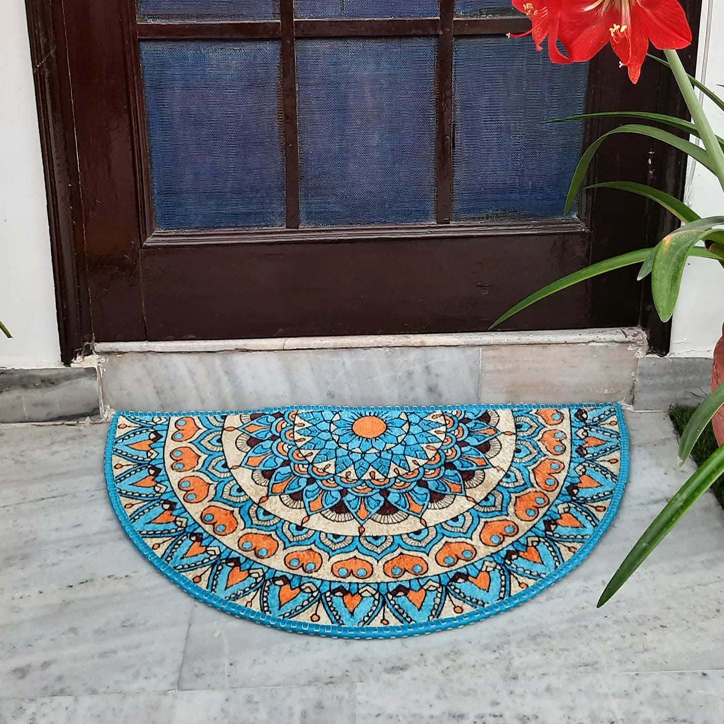 Avioni Home Floor Mats in Beautiful Blue Tone Rangoli Design – Anti Slip, Durable & Washable | Outdoor & Indoor