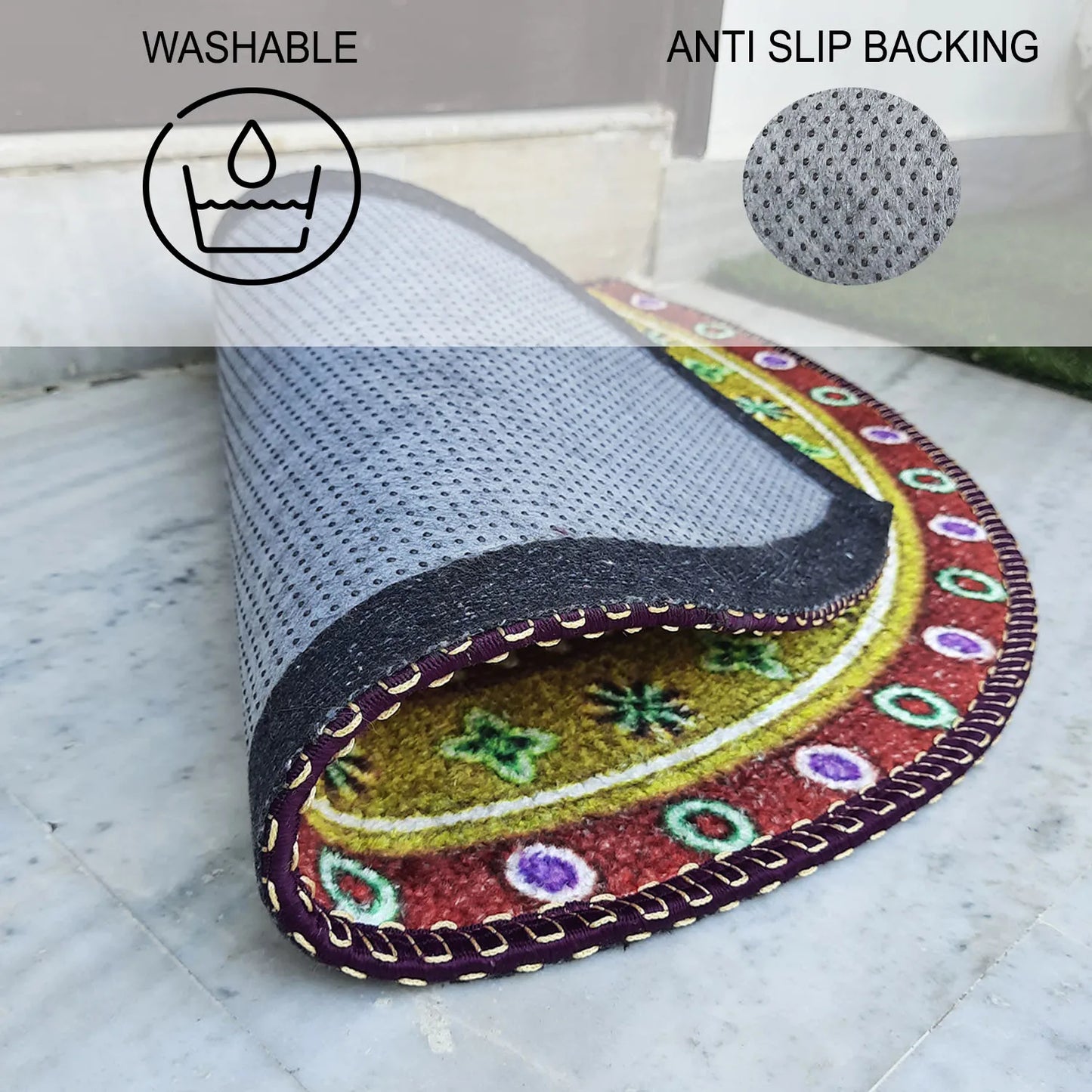 Avioni Home Floor Mats in Beautiful Traditional Rangoli Design – Anti Slip, Durable & Washable | Outdoor & Indoor