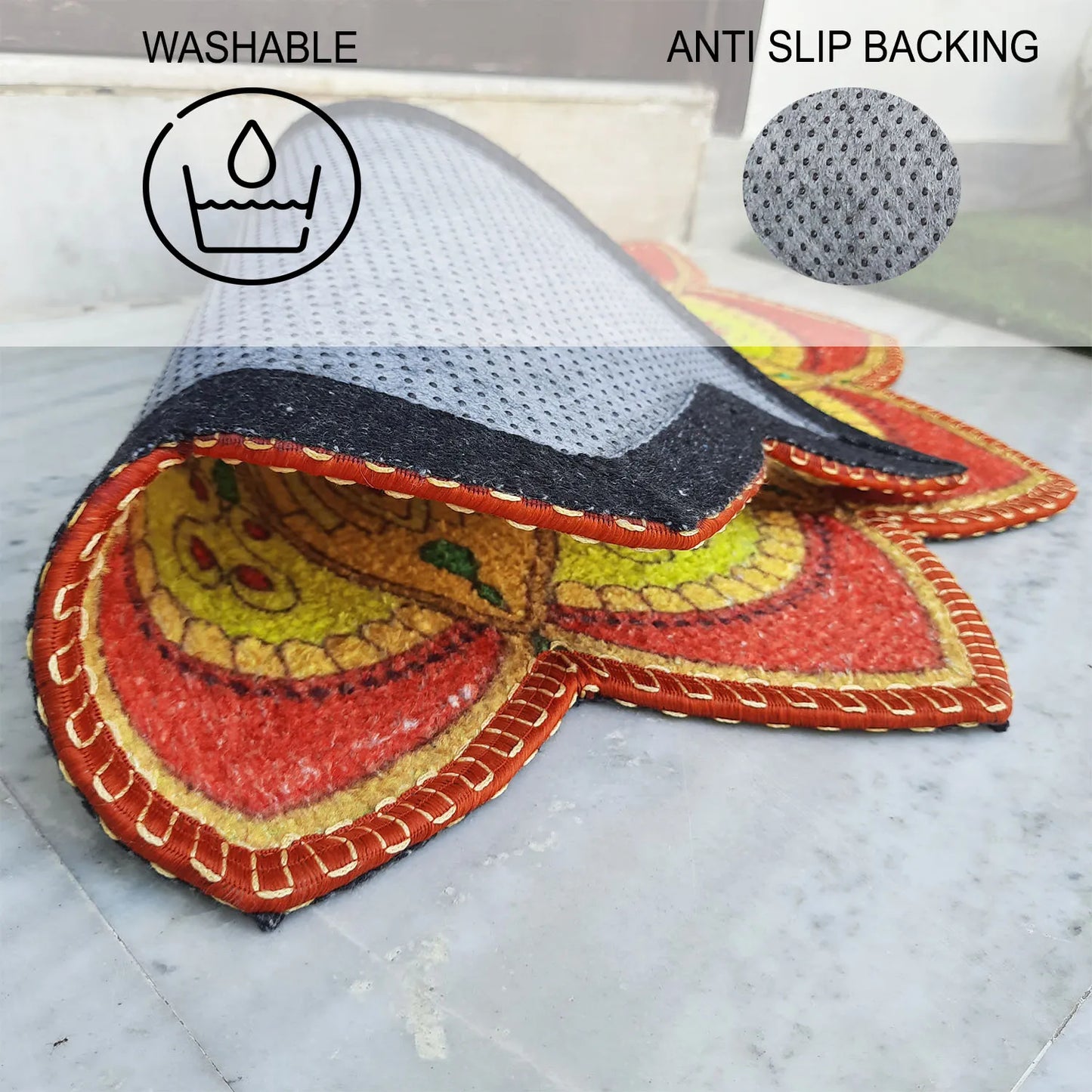Avioni Home Floor Mats in Beautiful Traditional Rangoli Vibrant Design – Anti Slip, Durable & Washable | Outdoor & Indoor