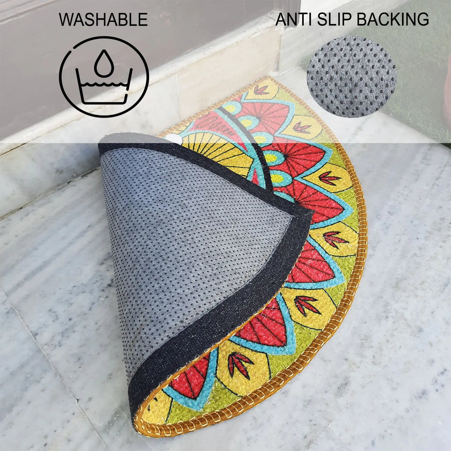 Avioni Home Floor Mats in Beautiful Traditional Rangoli Design – Anti Slip, Durable & Washable | Outdoor & Indoor