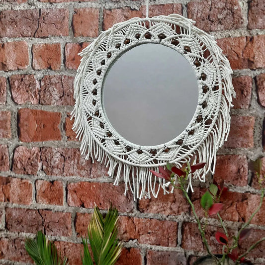 Avioni Home Boho Collection – Mirror in Macramé With Beads – 45 x 40 cm