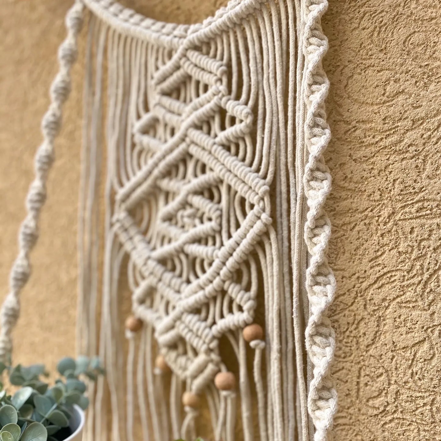 Avioni Home Boho Collection – Hand Knotted Macramé Hanging With Pine Wood Shelf