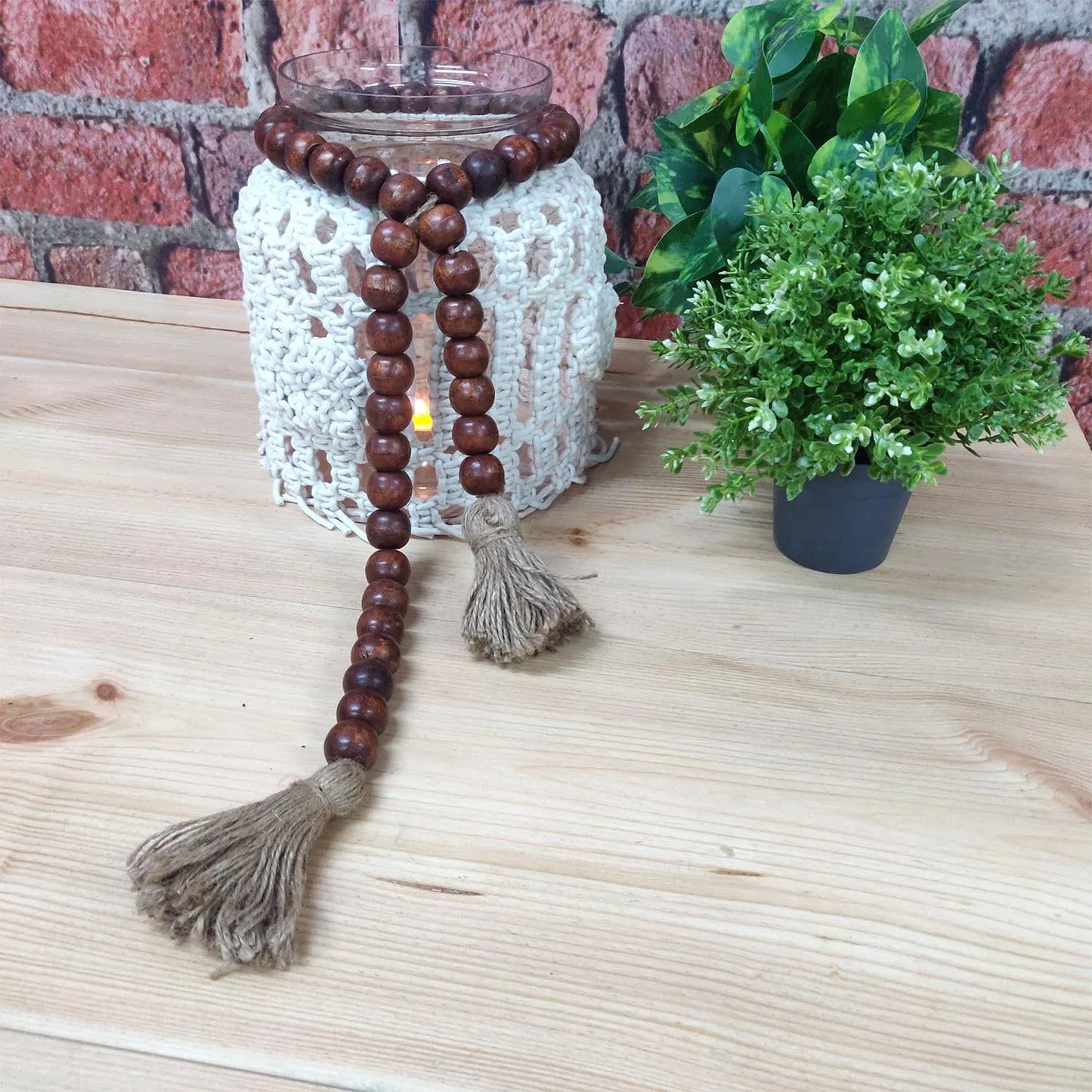 Avioni Home Boho Collection – Hand Made Fringed Garland With Brown Wooden Beads – 112 cm