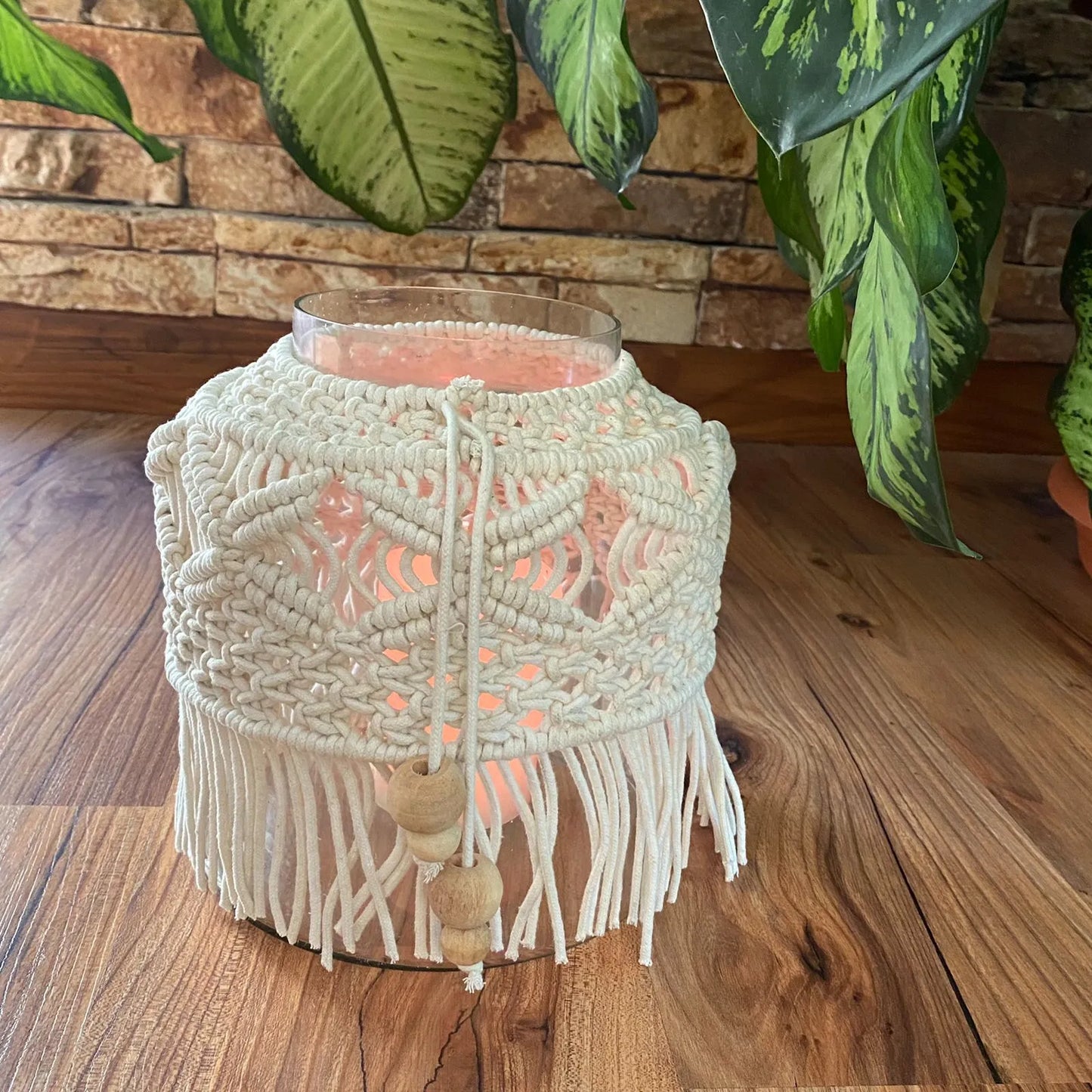 Avioni Home Boho Collection – Large Glass Hurricane Jar With Hand-knitted Macramé Cover