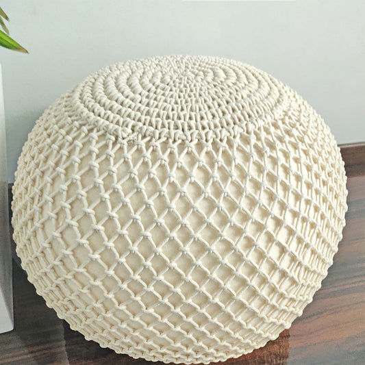 Avioni Home Boho Knotted Cotton Natural Mystic Pouf Ottoman Large Size - 35x50x50 cm