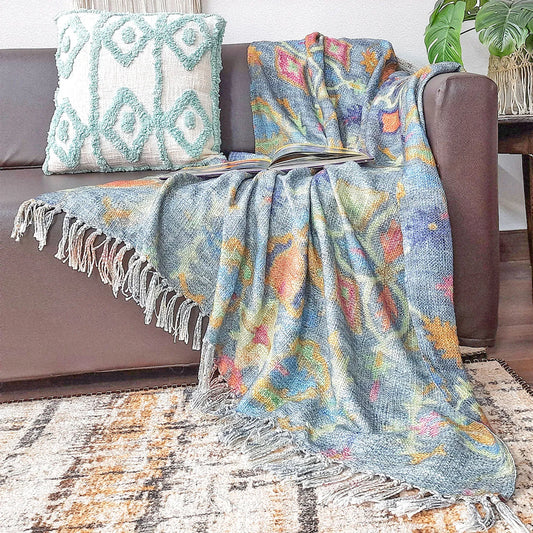 Avioni Home Sofa Throw for a Chic and Cozy Living Room: Handloom Beautiful Multicolor Traditional Design Virgin Premium Polyester Slub Soft Sofa Throw