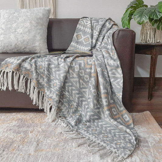 Avioni Home Beautiful Soft Sofa Throw | Boho Inspired Design Virgin Premium Polyester Slub Handloom Sofa Throw