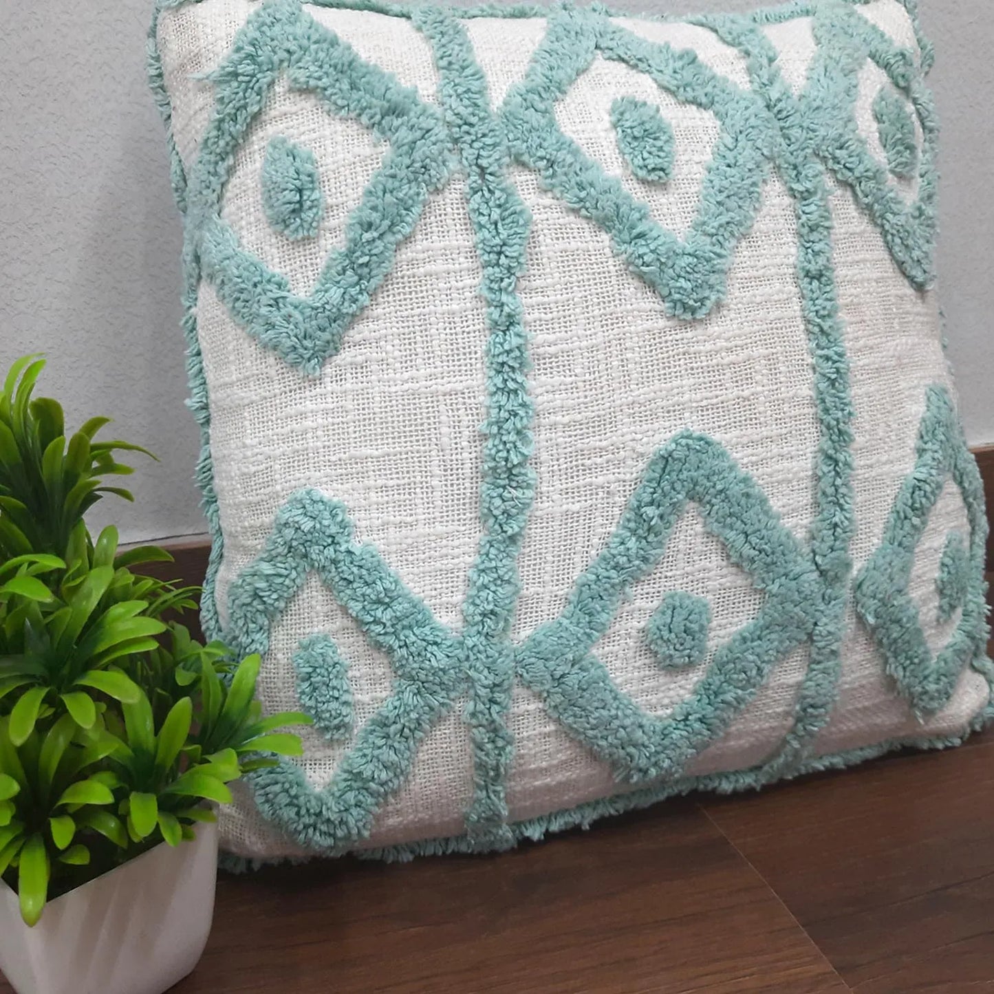 Hand Tufted Slub Cotton Bohemian Cushion Cover – FREE high quality filler included – 45×45 cms
