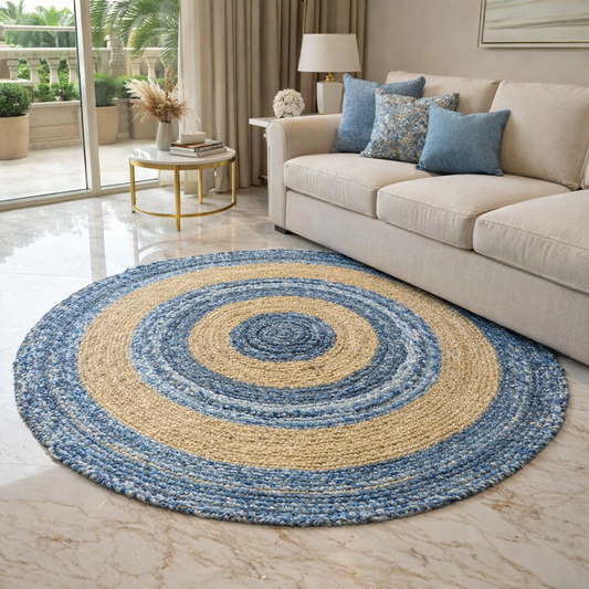 Avioni Home Eco Collection – Handmade Recycled Jute & Denim Braided Carpet – Colorful Contemporary Eco-friendly – Multiple Sizes
