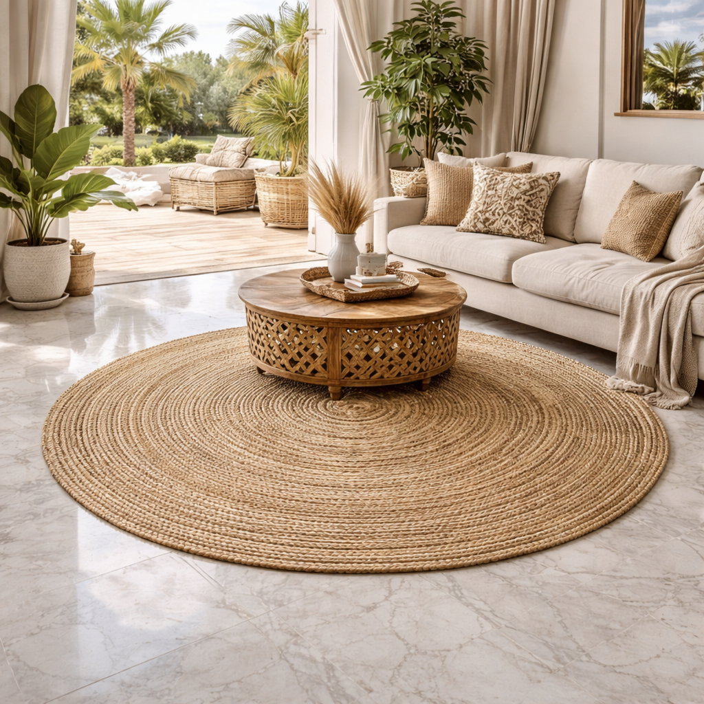 Avioni Home Eco Collection – Large Eco-friendly Handwoven Jute Rug – Beautiful Contemporary Round Area Rug Design – Multiple Sizes