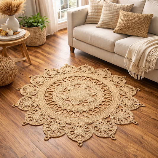 Avioni Home Contemporary Collection – Eco-friendly Jute Handmade Braided Temple Design Area Rug