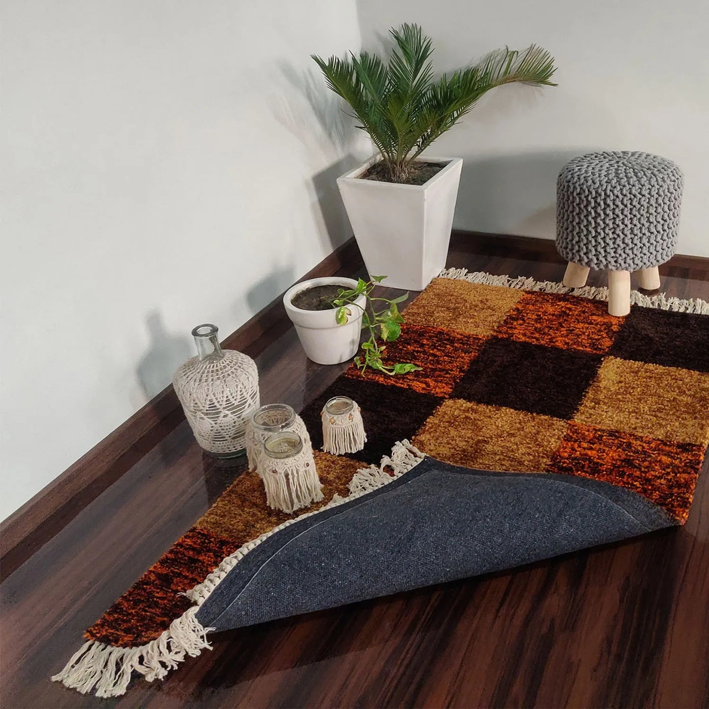 Avioni Carpets for Living Room/Pooja Room – Neo Modern Collection Orange Tie-Dye Box Carpet/Rug – 90cm x 150cm (~3×5 Feet)