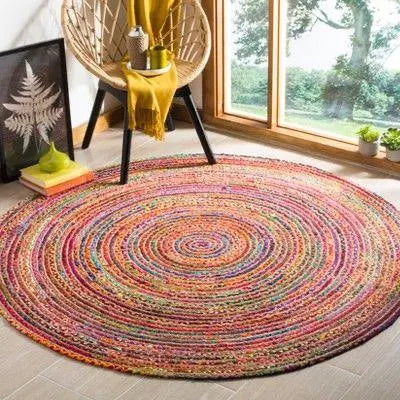 Avioni Home Premium Carpet Collection – Chindi & Jute Handmade Braided Round Rug – Ecofriendly
