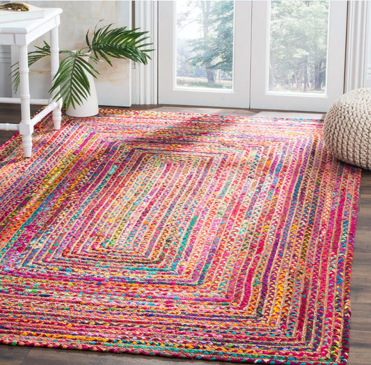 Avioni Home Contemporary Collection – Eco-friendly Recycled Jute & Chindi Handmade Braided Area Rug – Colorful Contemporary Design
