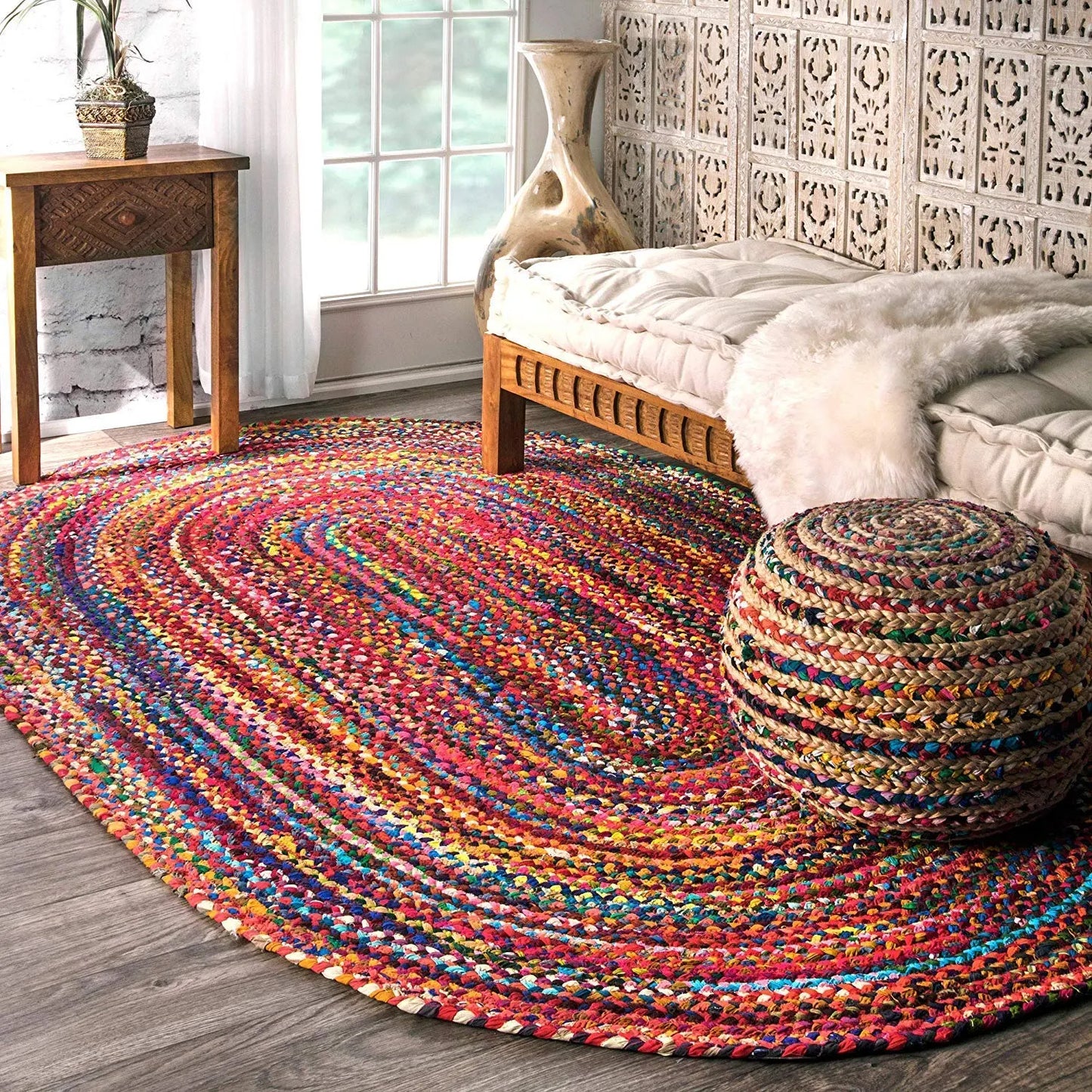 Avioni Home Eco Collection – Handbraided Chindi Rag Rug – Colorful Oval Design