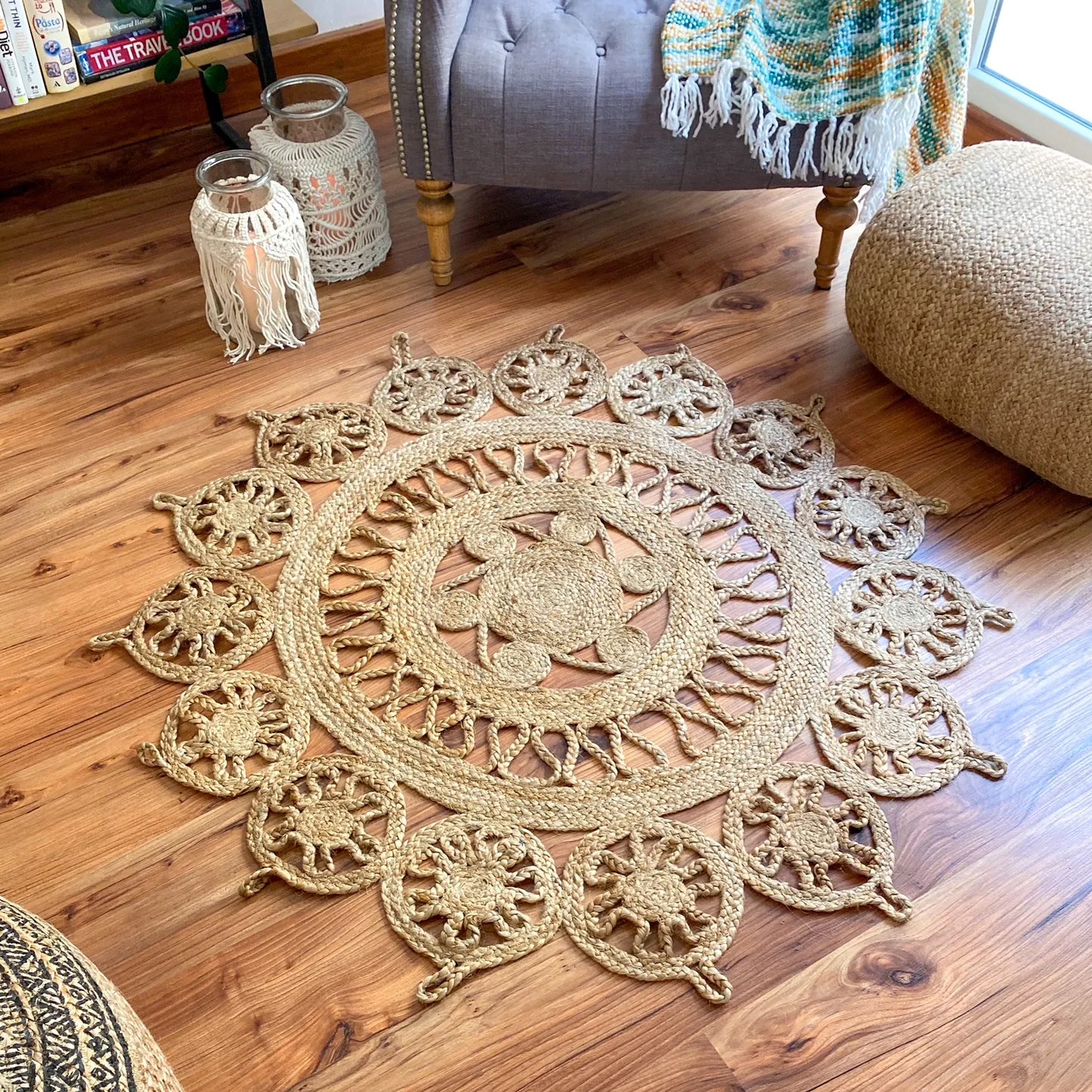 Avioni Home Contemporary Collection – Eco-friendly Jute Handmade Braided Temple Design Area Rug