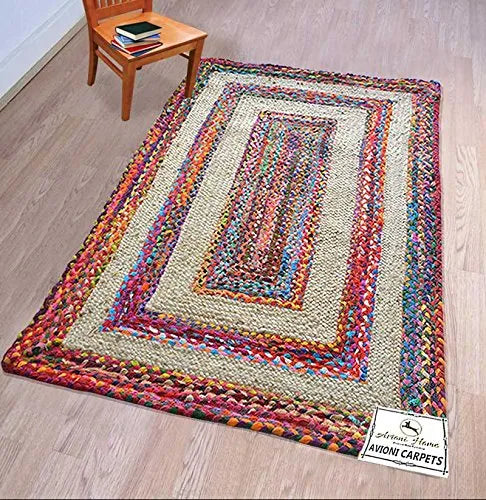 Avioni Home Contemporary Collection – Eco-friendly Recycled Jute & Chindi Handmade Braided Area Rug – Colorful Contemporary Design