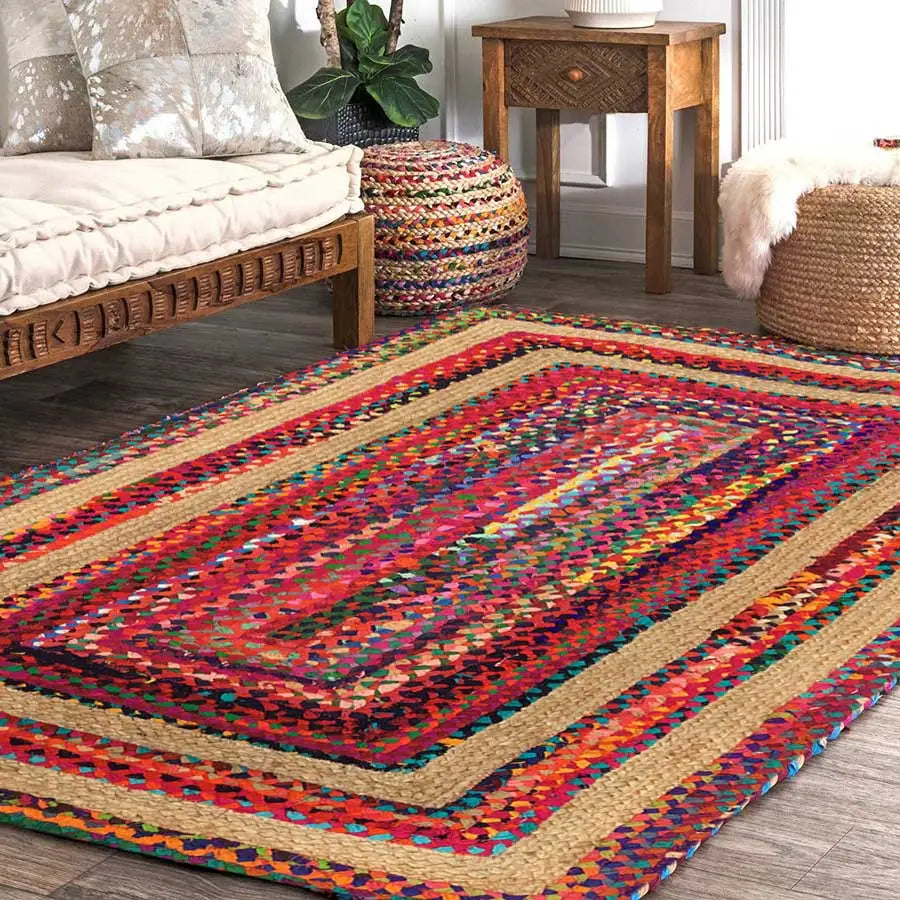 Avioni Home Contemporary Collection – Eco-friendly Recycled Jute & Chindi Handmade Braided Area Rug – Colorful Contemporary Design