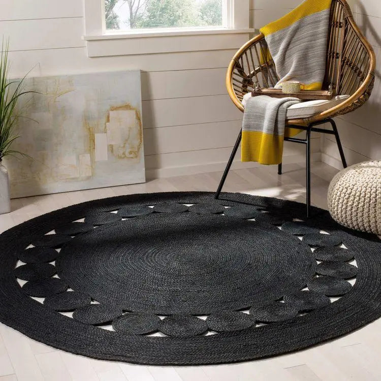 Avioni Home Eco Collection Jute Carpet – Braided Eco-friendly Circular Black Area Rug
