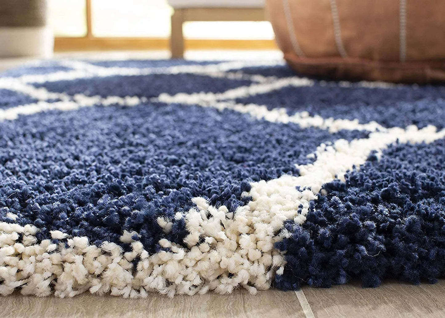 Avioni Home Atlas Collection – Microfiber Moroccan Style Lattice Carpets – Blue & Cream