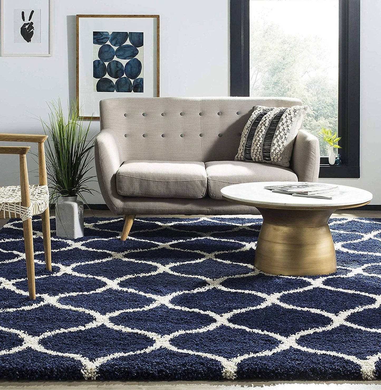 Avioni Home Atlas Collection – Microfiber Moroccan Style Lattice Carpets – Blue & Cream