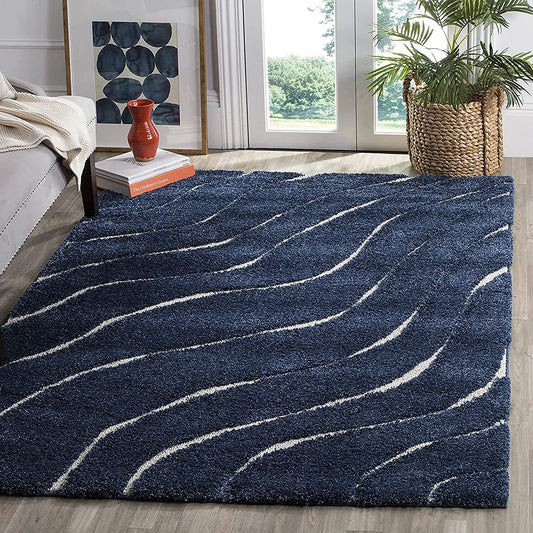 Avioni Home Atlas Collection – Microfiber Moroccan Style Carpets – Navy Blue and White