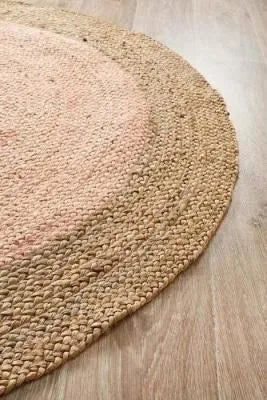 Avioni Home Eco Collection – Round Braided Cotton Area Rugs – Light Pink with White Border