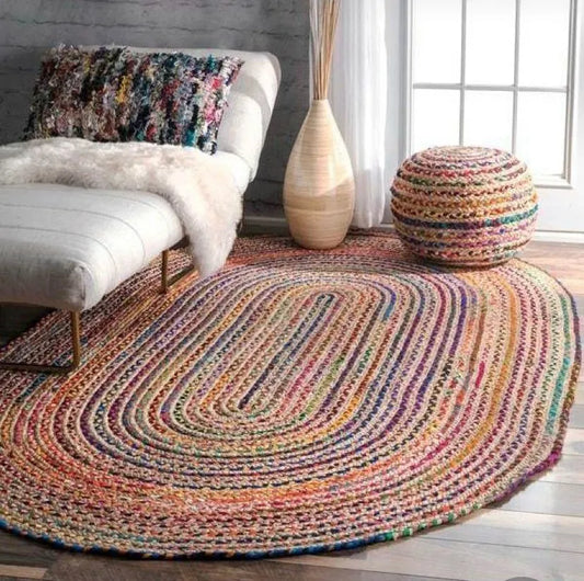 Avioni Home Premium Carpet Collection – Chindi & Jute Handmade Braided Oval Rug – Ecofriendly