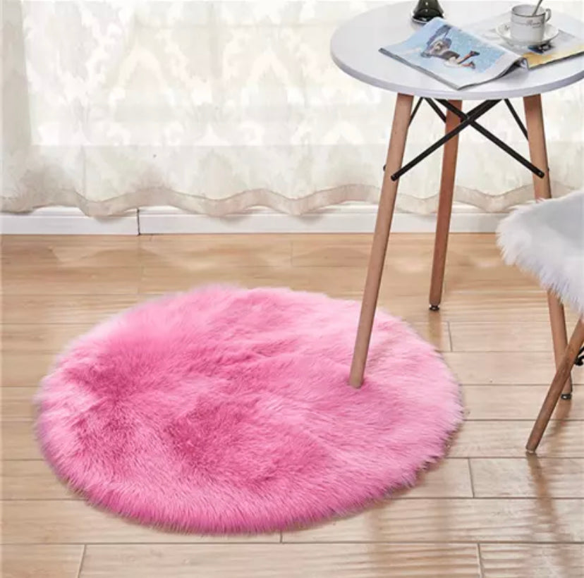 Avioni Home Shaggy Chic Collection – Long Fur Rug – Soft, Shaggy & Fluffy Round – Pink Color – 60cm Diameter (Set of 2)
