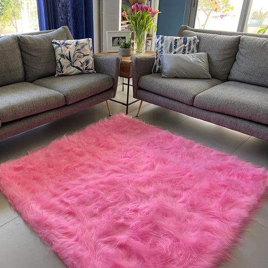 Avioni Home Premium Long Fur Rug – Soft, Shaggy & Fluffy Carpet – Pink – Multiple Sizes