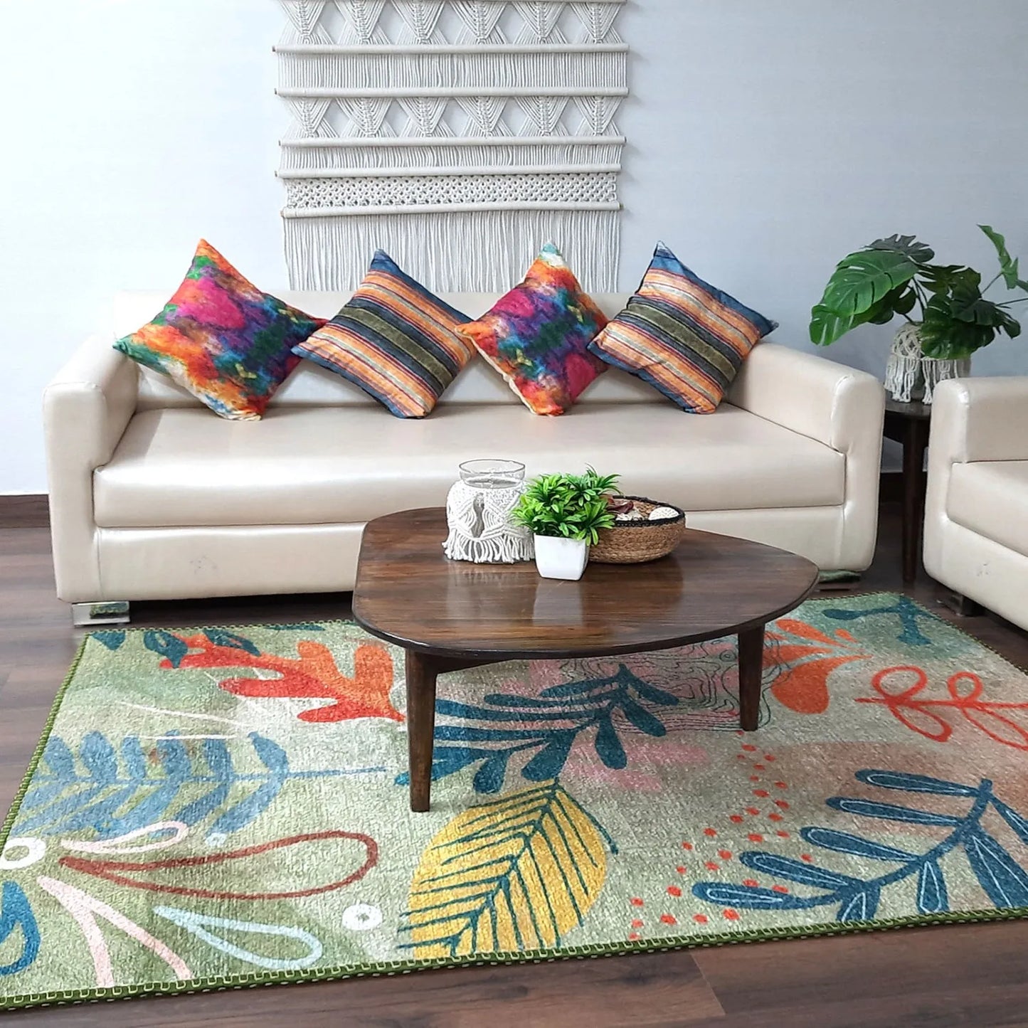 Avioni Home Luxurious Washable Modern Durable Handmade Vibrant Faux Silk Rug/Carpet In Green Floral