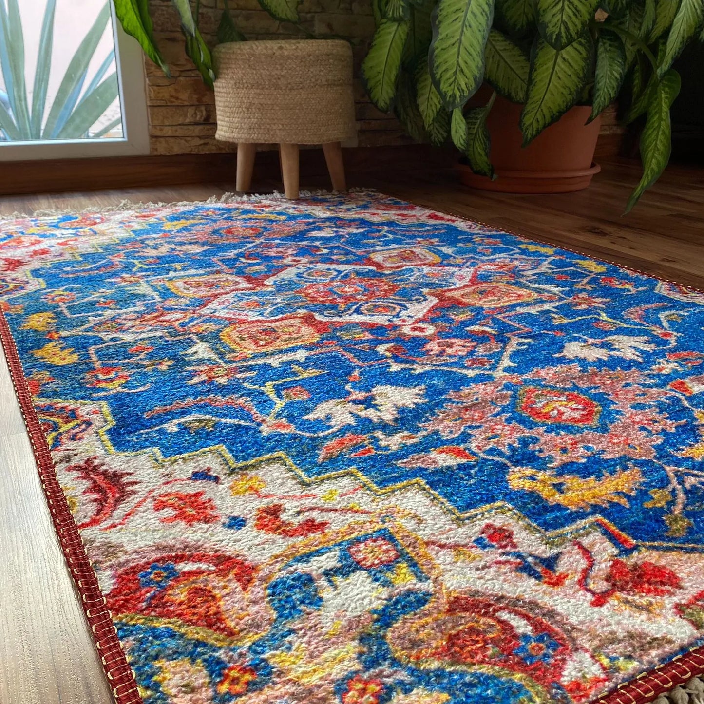 Avioni Home Washable Luxury Carpets – Blue and Red Design