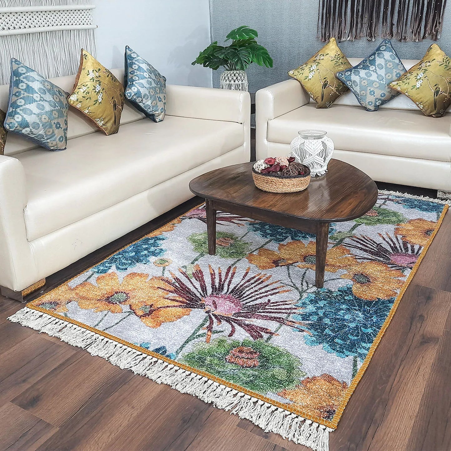 Avioni Home Faux Silk Carpet Beautiful Floral Design – Carpet for Living Room