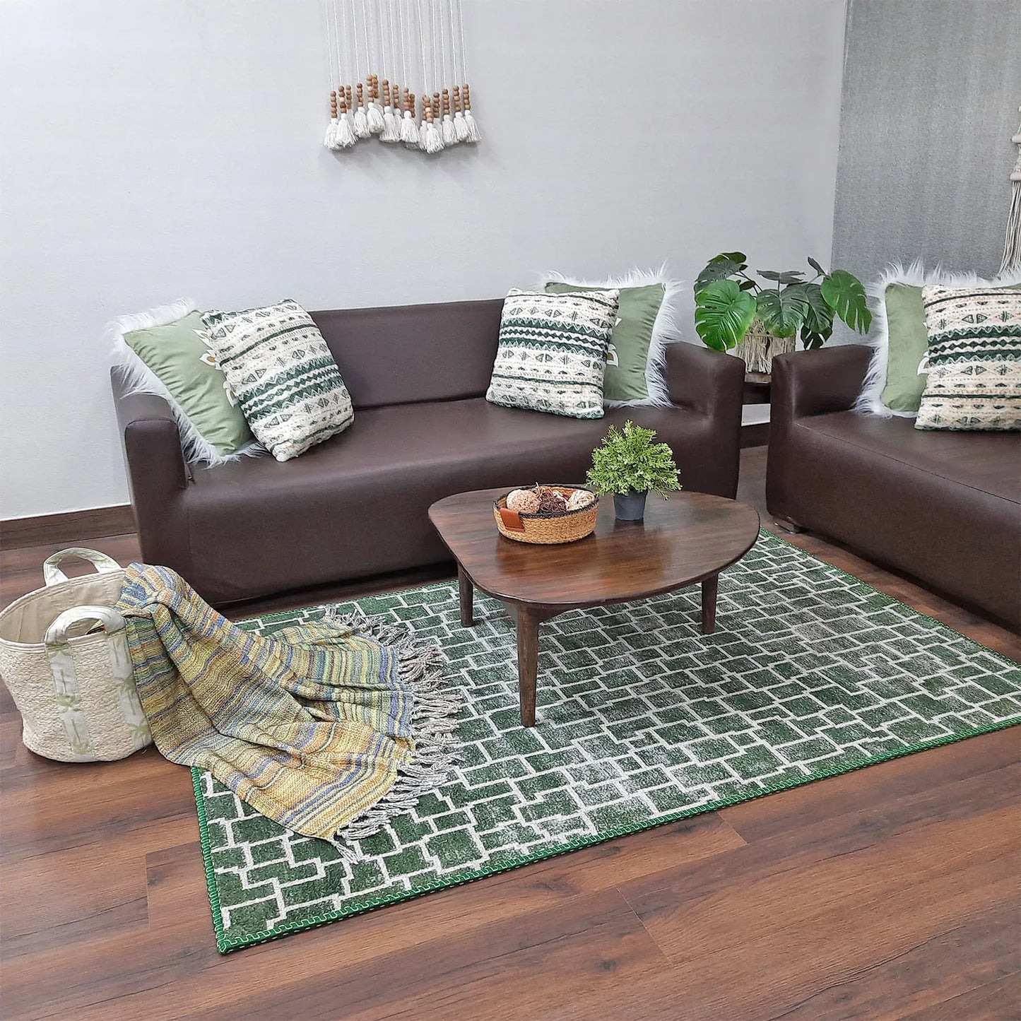 Avioni Home Faux Silk Rug for Living Room | Luxurious, Durable and Washable | Calming Green Collection
