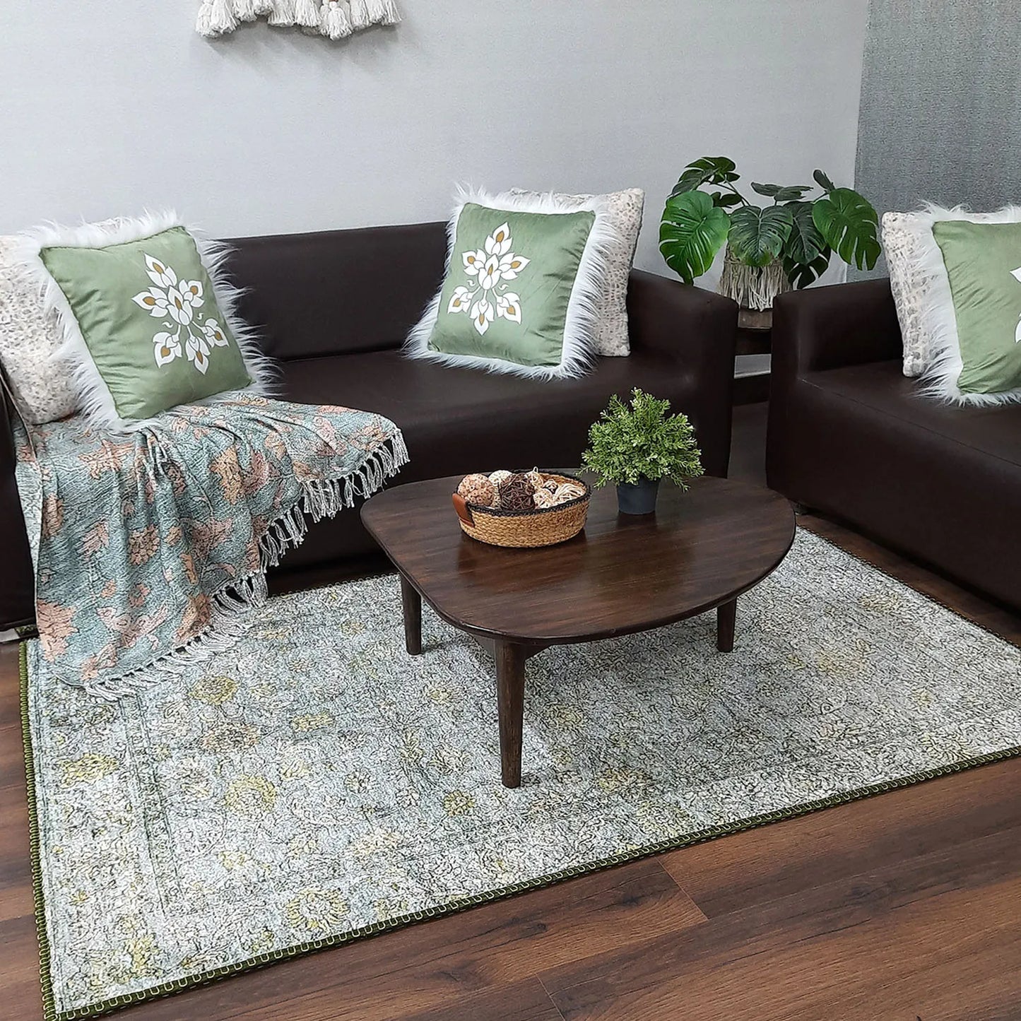 Avioni Home Faux Silk Rug for Living Room | Luxurious Abstract Persian Design | Durable and Washable | Calming Green Collection