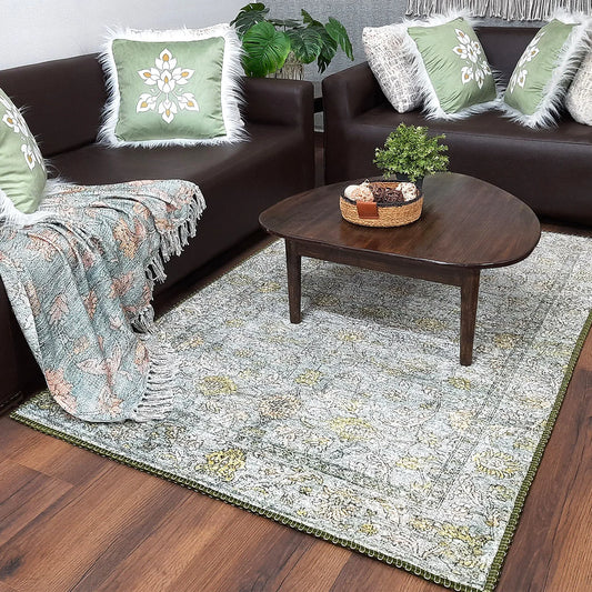 Avioni Home Faux Silk Rug for Living Room | Luxurious Abstract Persian Design | Durable and Washable | Calming Green Collection