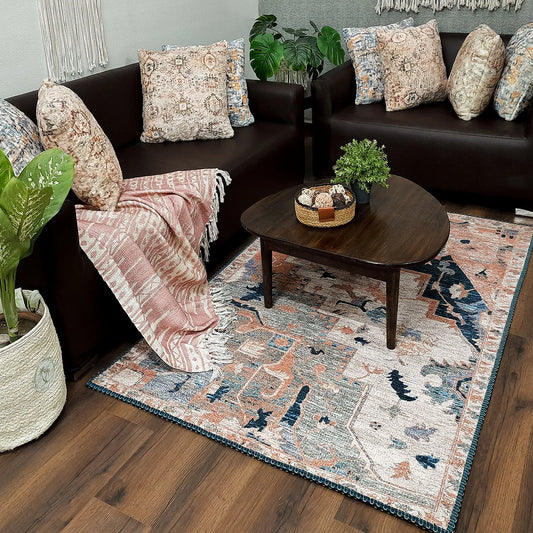 Avioni Home Faux Silk Carpet for a Stylish and Modern Living Room | Durable and Washable | RoseWood Collection